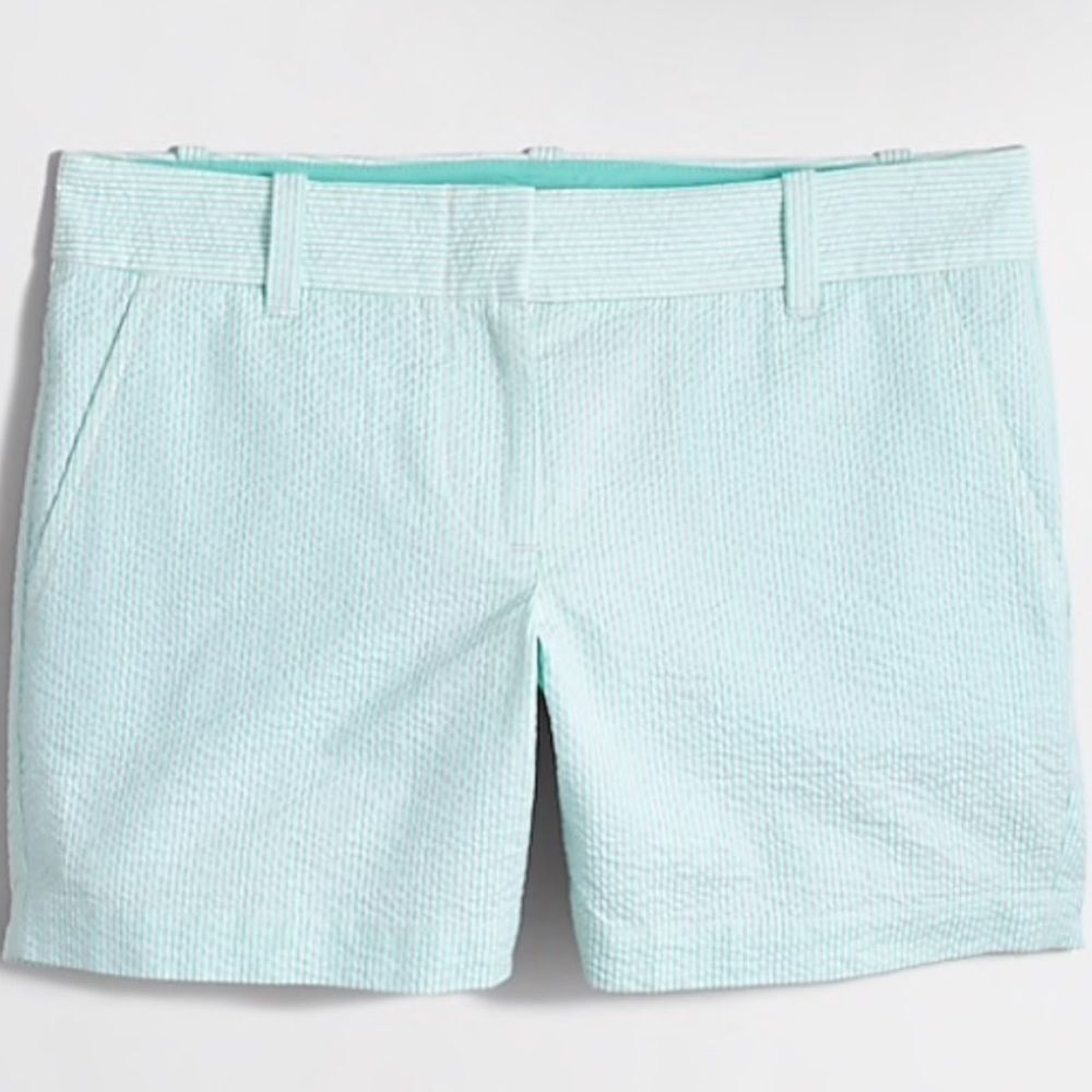 J. Crew Factory Mint Green & White Seersucker Striped 100% Cotton Shorts Size 6